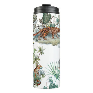 tropisches Wasserfarbenmuster mit Leoparden, Thermosbecher