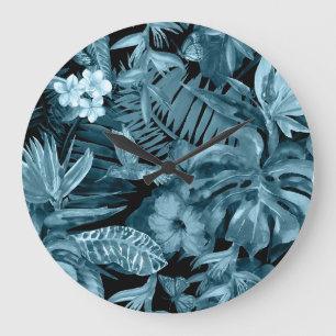 Tropisches Wasserfarbenparadies: Jungle Blossom Große Wanduhr