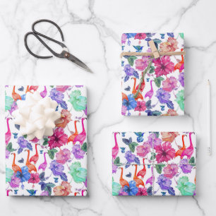 Tropisches Wasserfarbmuster Geschenkpapier Set