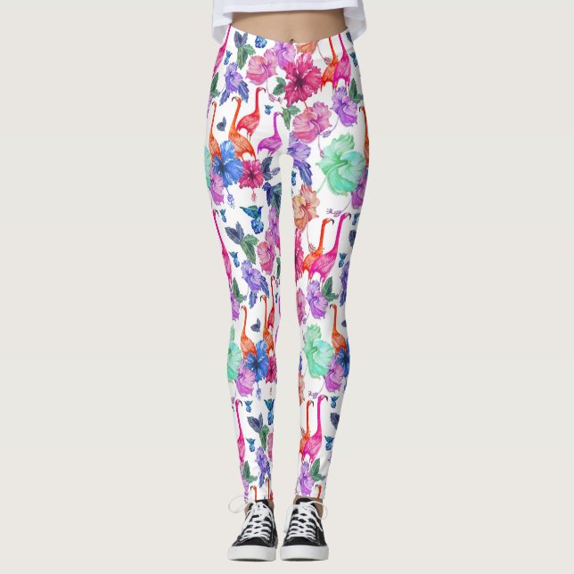 Tropisches Wasserfarbmuster Leggings (Vorderseite)