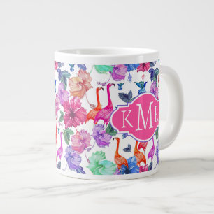 Tropisches Wasserfarbmuster  Monogramm Jumbo-Tasse