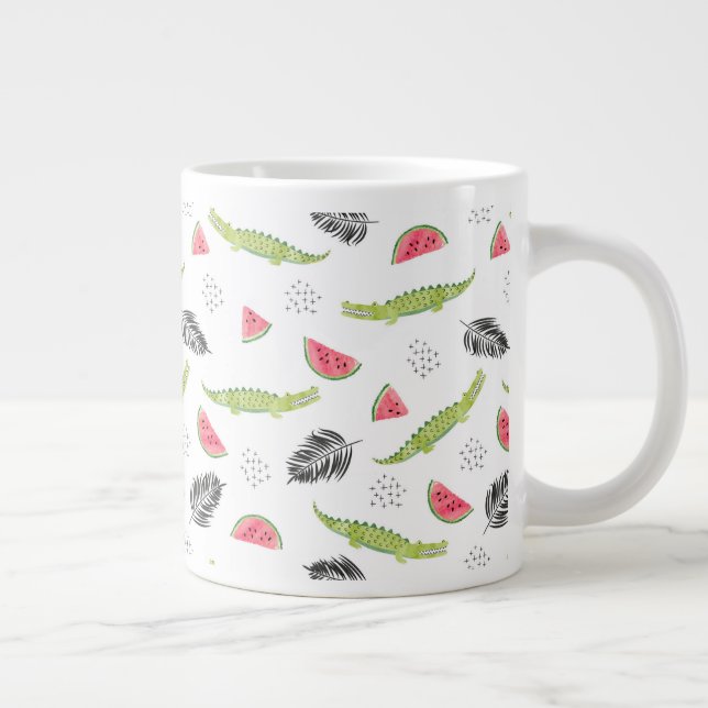 Tropisches Wassermelon und Krokodilmuster Jumbo-Tasse (Rechts)