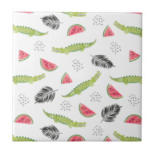 Tropisches Wassermelone-u. Krokodil-Muster Fliese