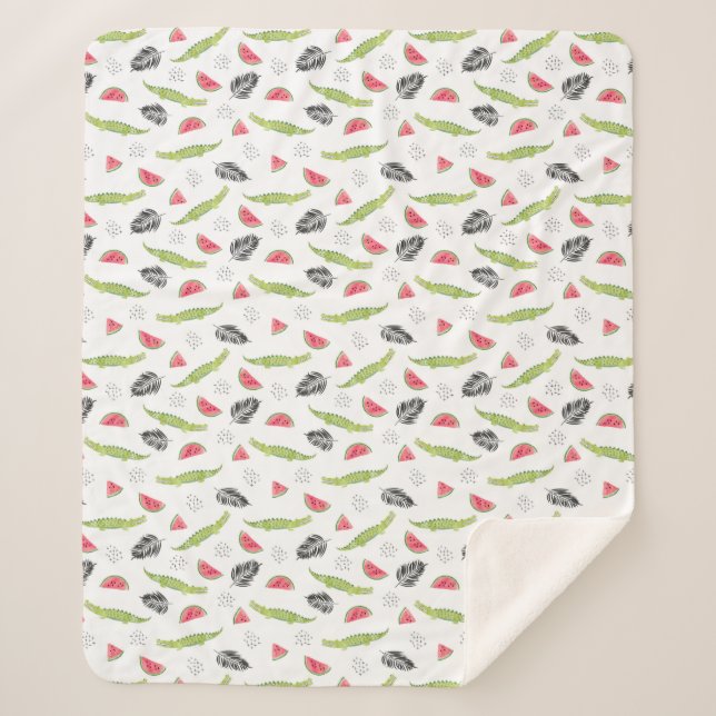 Tropisches Wassermelone-u. Krokodil-Muster Sherpadecke (Vorderseite)