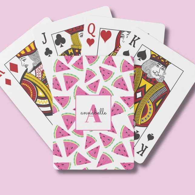 Tropisches Wassermelonen-Monogramm Spielkarten (Tropical watermelon pattern personalized playing cards)