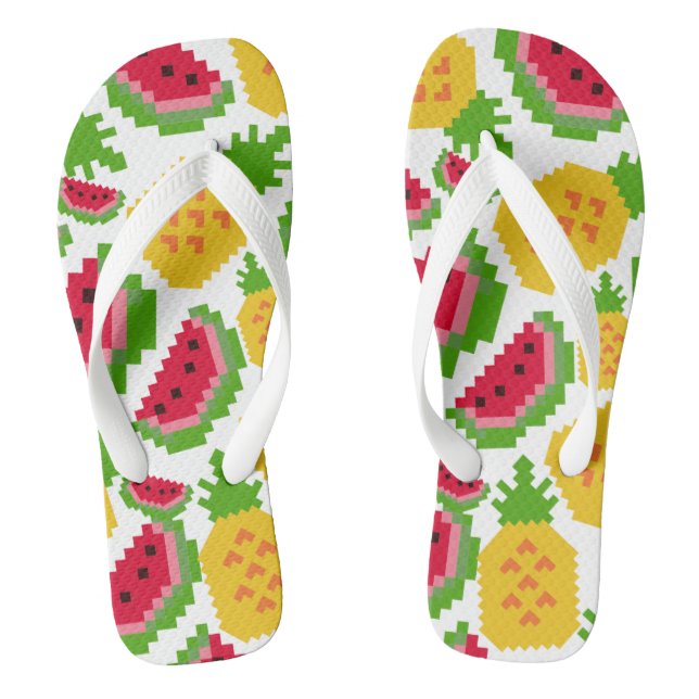Tropisches Wassermelonen- und Ananas-Pixelmuster Flip Flops (Fußbett)