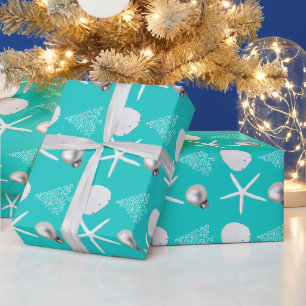 Tropisches Weihnachten Aqua Blau Geschenkpapier