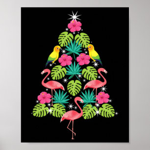 Tropisches Weihnachten Hawaiian Flamingo Xmas Baum Poster