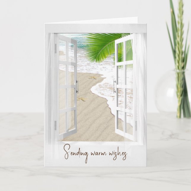 Tropisches Weihnachtsfenster mit Starfish Feiertagskarte (Vorderseite)