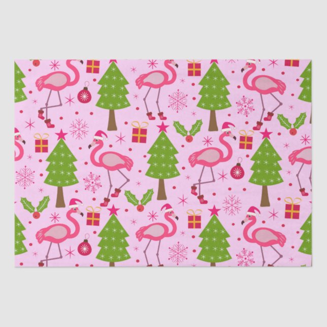 Tropisches Weihnachtsfest Flamingo mit Pine Tree a Seidenpapier (Vorderseite)