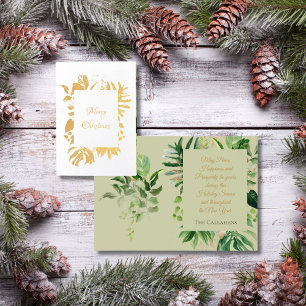 Tropisches Weihnachtsgrün mit goldenen Palmen-Blät Folienkarte