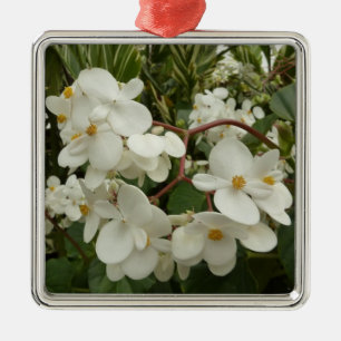 Tropisches Weißes Begonia Floral Silbernes Ornament