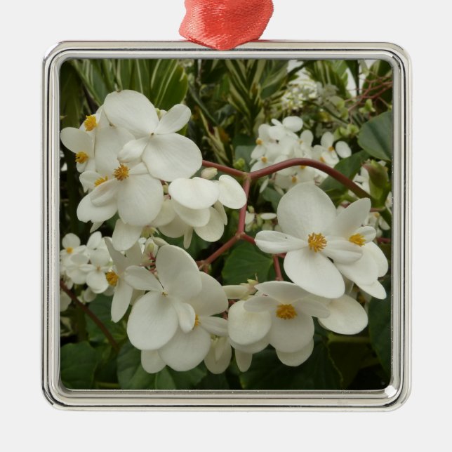 Tropisches Weißes Begonia Floral Silbernes Ornament (Vorne)