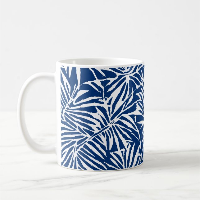 Tropisches weißes und blaues Leaf-Muster Kaffeetasse (Links)
