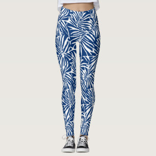 Tropisches weißes und blaues Leaf-Muster Leggings