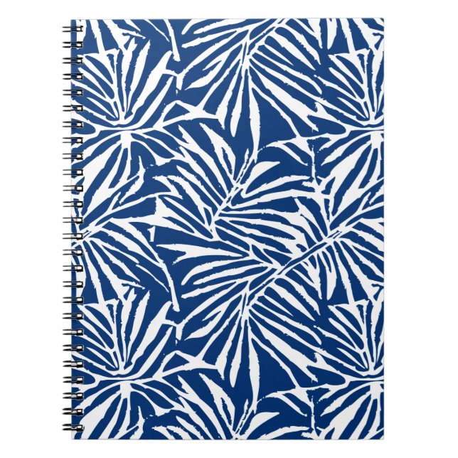 Tropisches weißes und blaues Leaf-Muster Notizblock (Vorderseite)