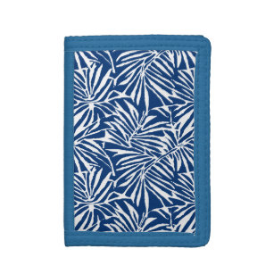 Tropisches weißes und blaues Leaf-Muster Tri-fold Geldbeutel