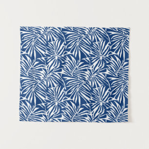 Tropisches weißes und blaues Leaf-Muster Wandteppich