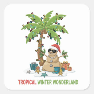 Tropisches Winterwunderland Lustiges Weihnachten Quadratischer Aufkleber