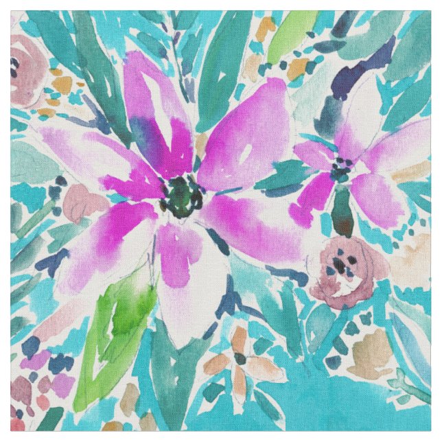 TROPISCHES WOHLWOLLEN BlumenAquarell Stoff (Nahaufnahme)