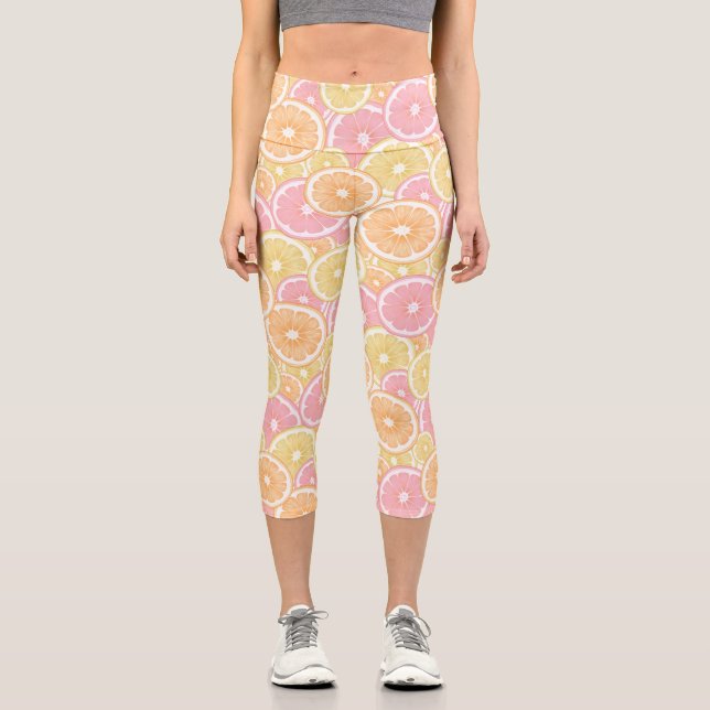 Tropisches Zitrusfruchtmuster Capri Leggings (Vorderseite)