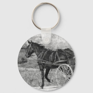 Trot Away Amish Pferd in Schwarz und Weiß Schlüsselanhänger