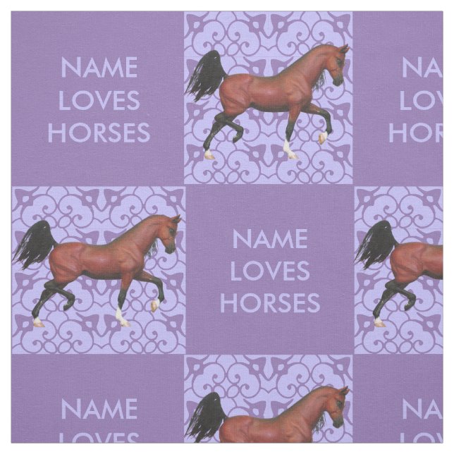 Trotting Bay Arabian Horse Lila Pattern Fun Stoff (Muster)