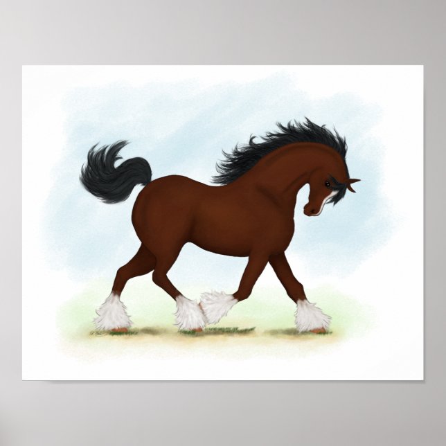 Trotting Bay Clydesdale Pferdereitriese Poster (Vorne)