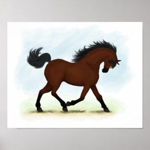 Trotting Bay Horse Reitpony Poster