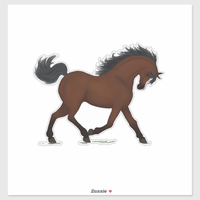 Trotting Bay Pferd mit Blaze Farm oder Ranch Aufkleber (Blatt)