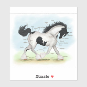 Trotting Black and White Sinti und Roma Horse Anat Aufkleber