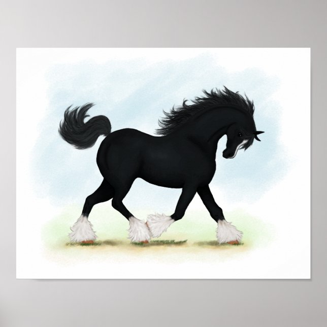 Trotting Black Shire Horse Reittier Poster (Vorne)