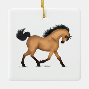 Trotting Buckskin Dun Horse Personalisiert Weihnac Keramikornament