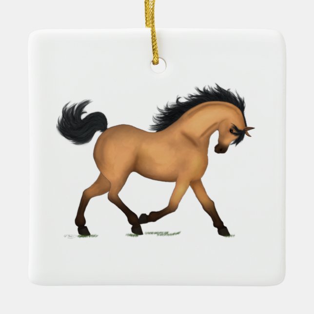Trotting Buckskin Dun Horse Personalisiert Weihnac Keramikornament (Vorderseite)