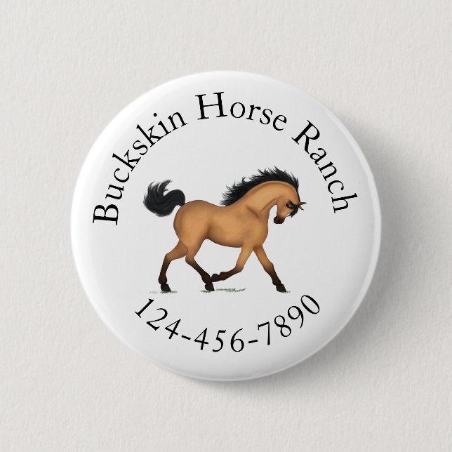 Trotting Buckskin Horse Circular Text Reittier Button (Vorderseite)