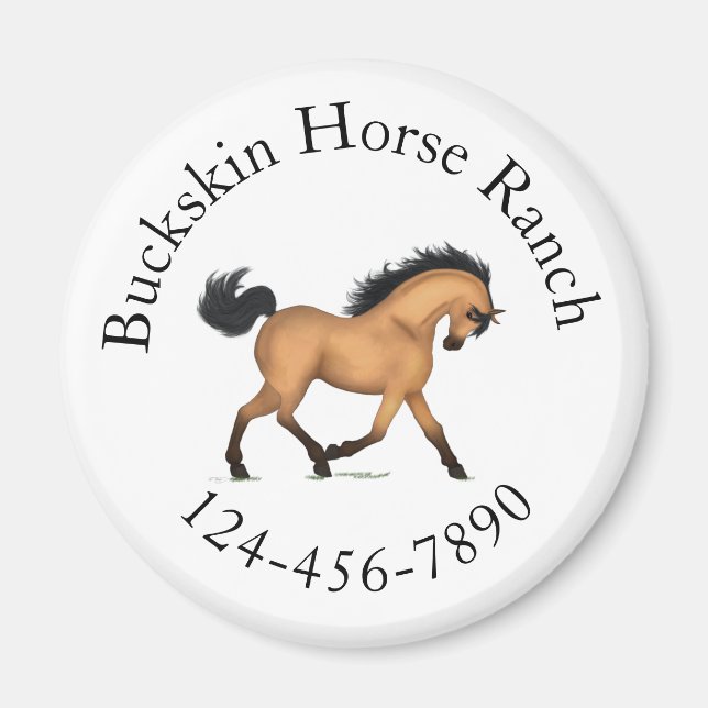 Trotting Buckskin Horse Circular Text Reittier Magnet (Vorne)