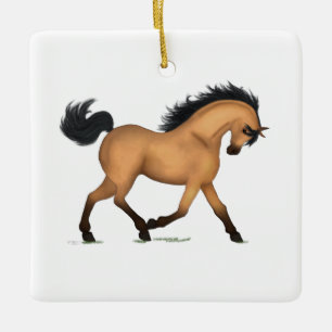 Trotting Buckskin Horse oder Pony Reitscharm Keramikornament