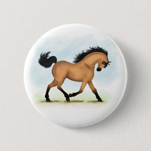 Trotting Buckskin Pferd Button