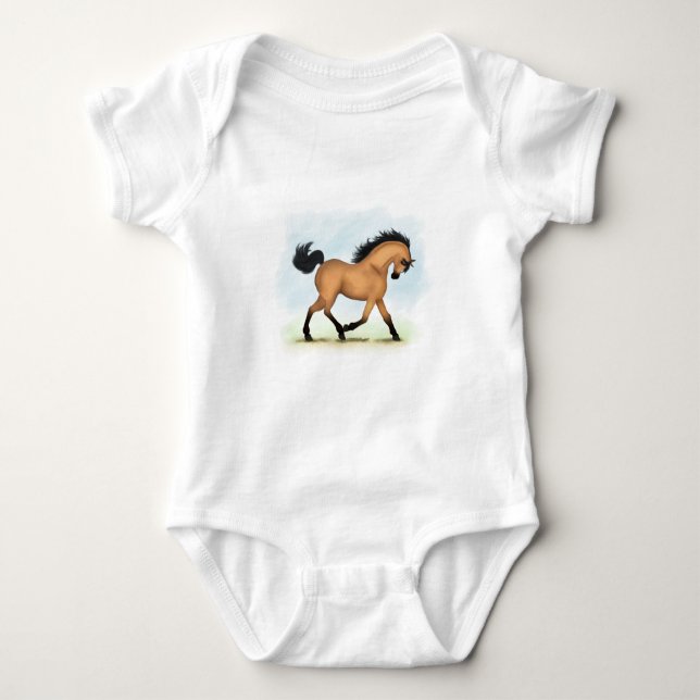 Trotting Buckskin Pferderaffe Baby Strampler (Vorderseite)