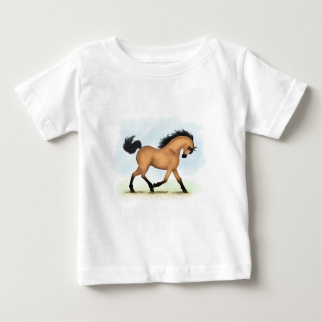 Trotting Buckskin Pferderaffe Baby T-shirt (Vorderseite)