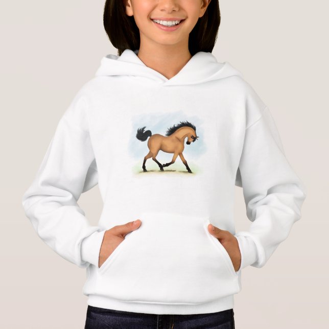 Trotting Buckskin Pferderaffe Hoodie (Vorderseite)