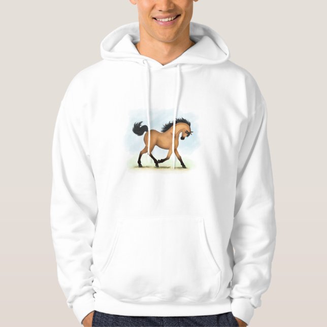 Trotting Buckskin Pferderaffe Hoodie (Vorderseite)