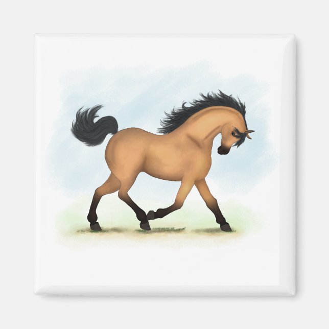 Trotting Buckskin Pferderaffe Magnet (Vorne)