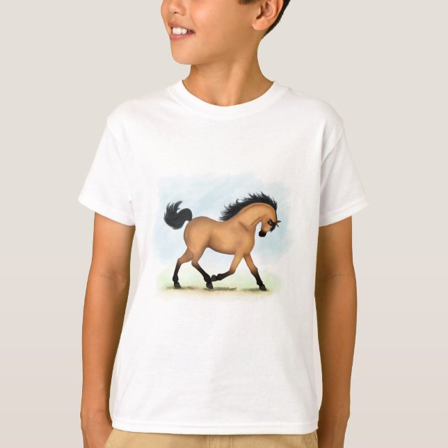 Trotting Buckskin Pferderaffe T-Shirt (Vorderseite)