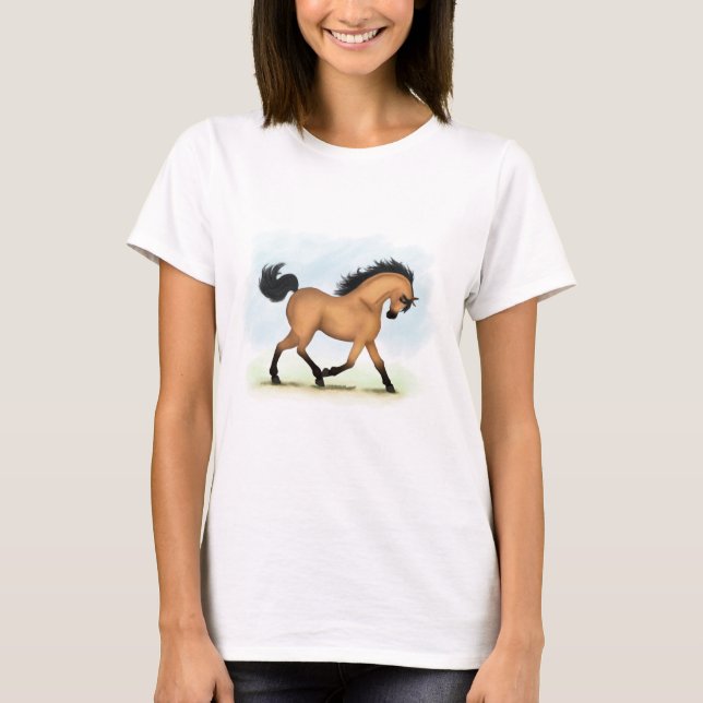 Trotting Buckskin Pferderaffe T-Shirt (Vorderseite)