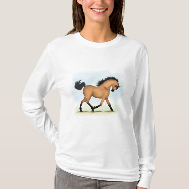 Trotting Buckskin Pferderaffe T-Shirt (Vorderseite)