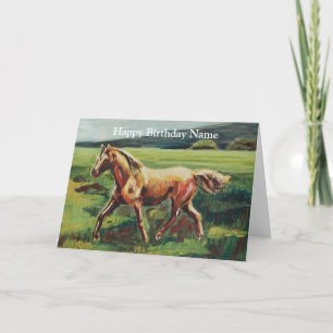 Trotting Horse Oil Painting Happy Birthday Card Karte