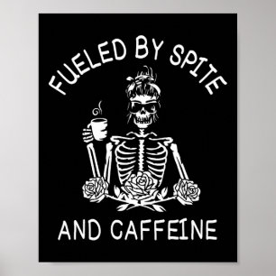 Trotz und Koffein Florales Halloween-Skelett Wo Poster