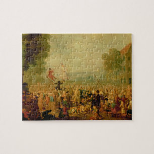 Troupe der Schauspieler darstellend auf einem Puzzle