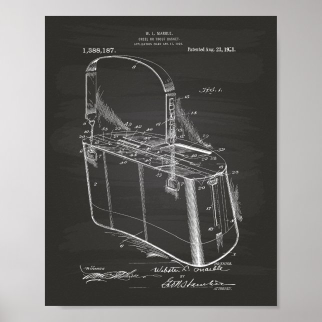 Trout Basket 1921 Patent Art Chalkboard Poster (Vorne)
